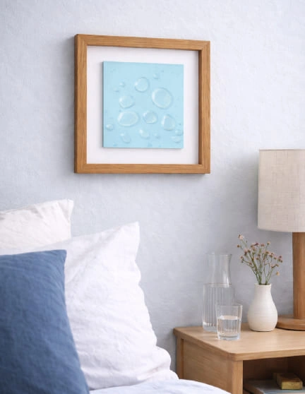 Tableau 25cm résine epoxy effet eau et bulles d'air cadre en chêne